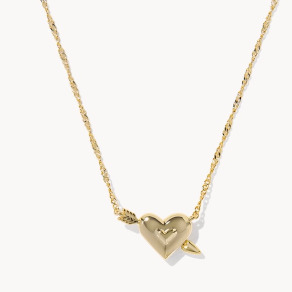 Kendra Scott Ari Heart Arrow Gold Short Pendant in Pink Opalescent Resin - Picture 2 of 4